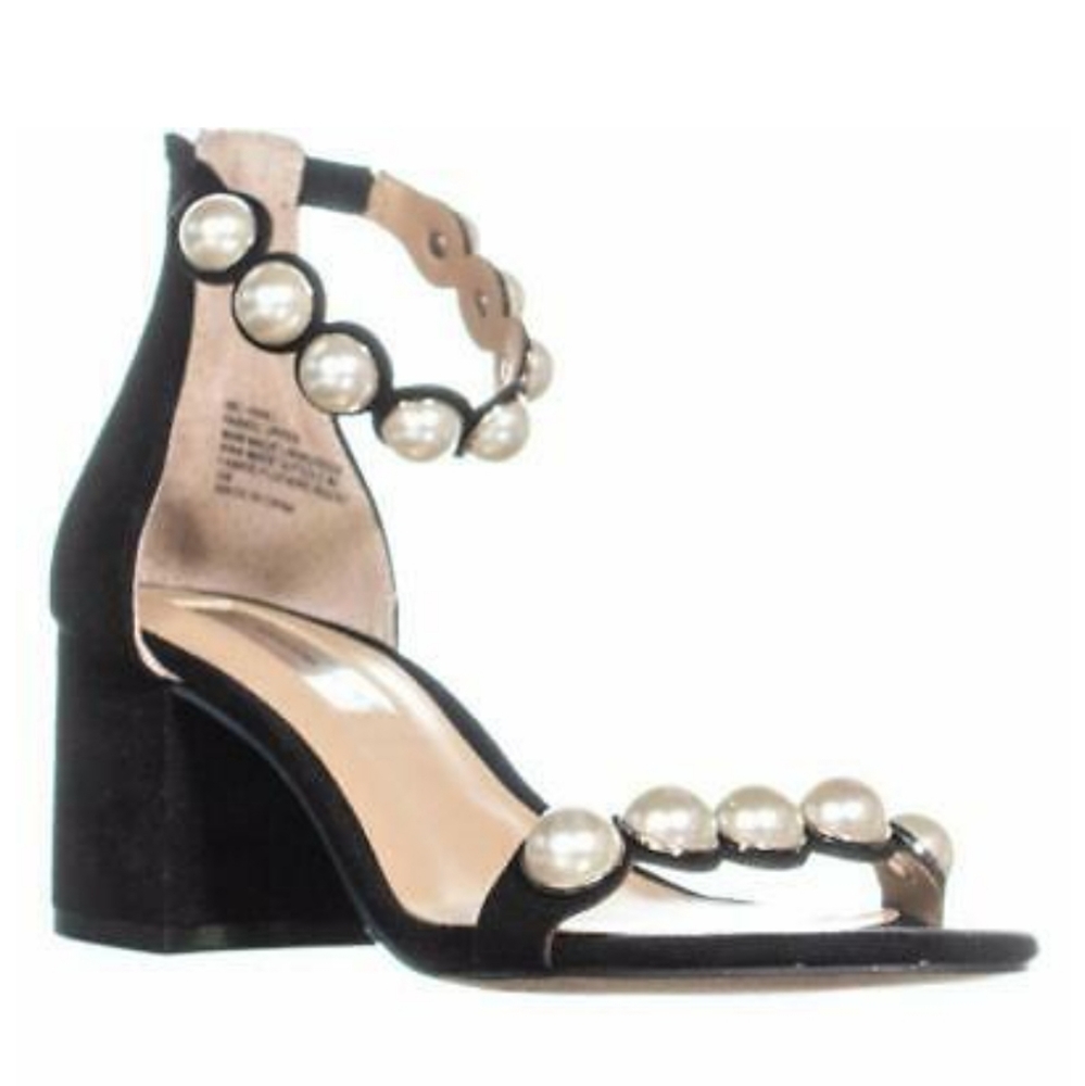 NWOT - Black Suede - Strappy Pearls Sandals - 7